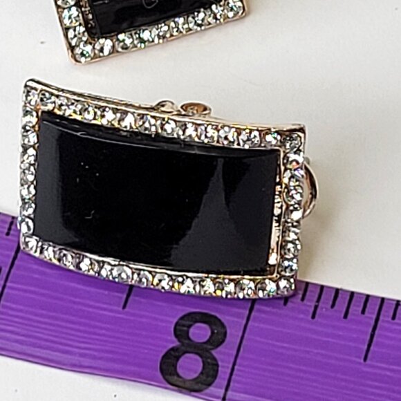 Black and Silver Crystal Rectangular Earrings - Picture 8 of 11
